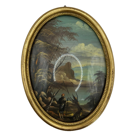 Made in Italy Hand Painted Oval Framed Art. - Picture 3 of 8